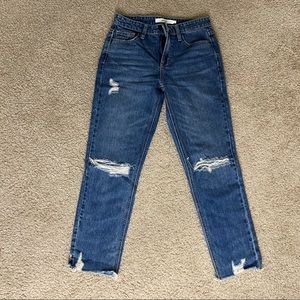 Distressed Dark Blue Straight Leg Jeans